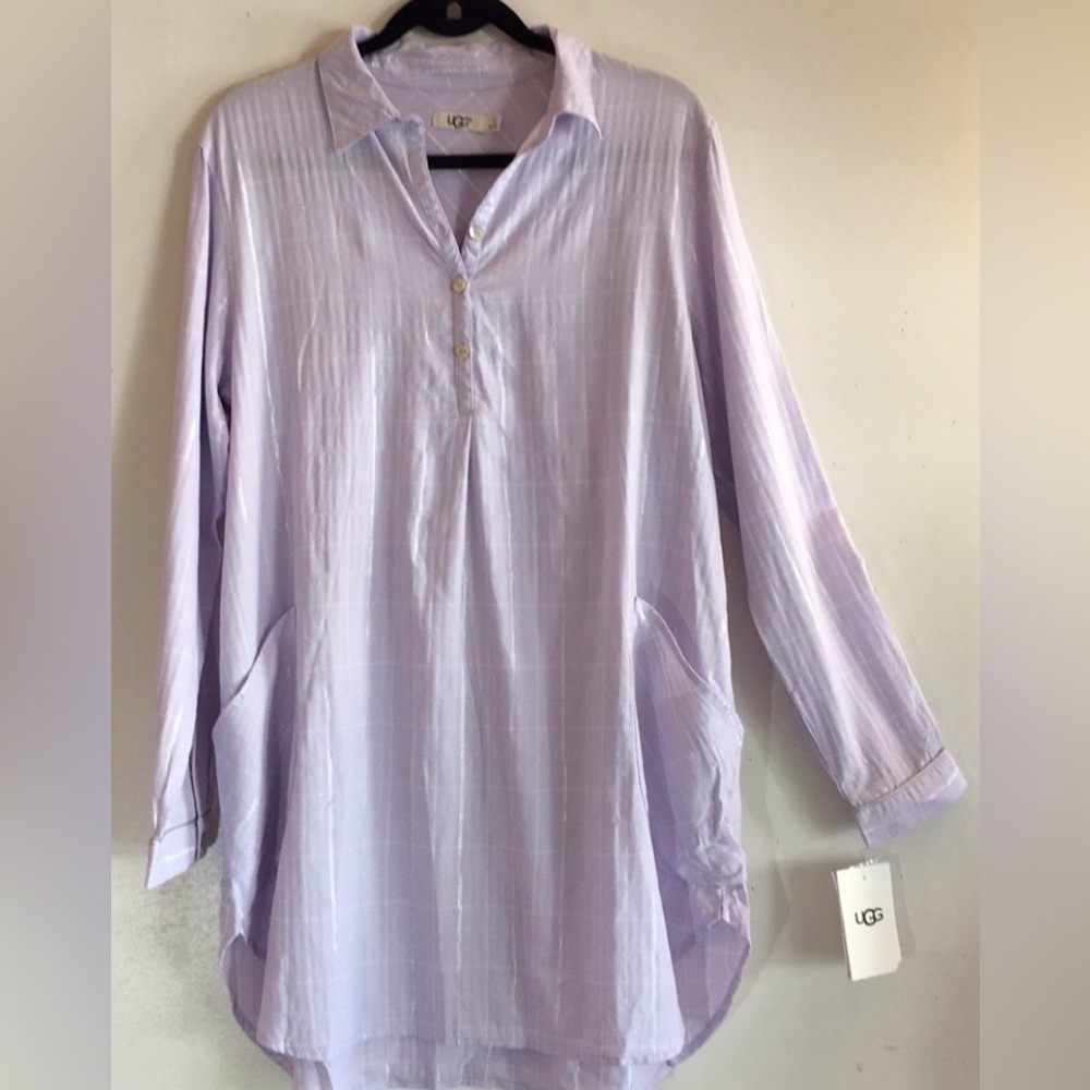 NWT UGG Lavender/Metallic Gabri Plaid Sleep Shirt - Picture 2 of 9